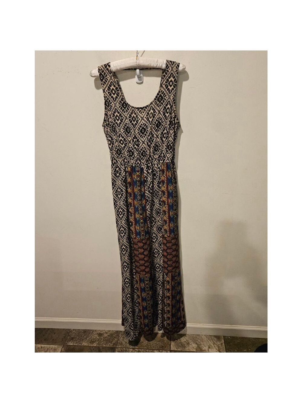 Women's FOREVER 21 Sleeveless Maxi Dress S Black Beige Multi-color Print